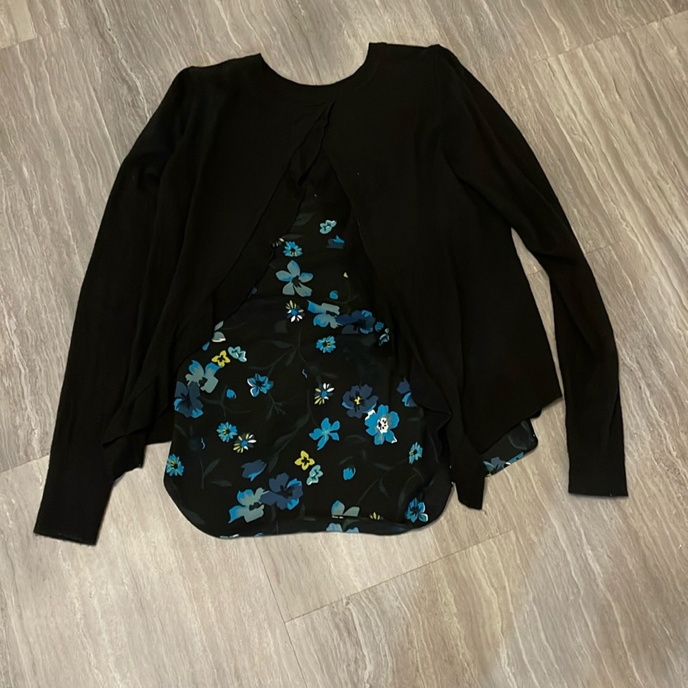 Loft black sweater with floral detail